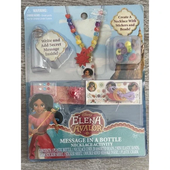 NEW Disney Elena Of Avalor Message in a Bottle Necklace Activity-Stickers Beads - Picture 1 of 6